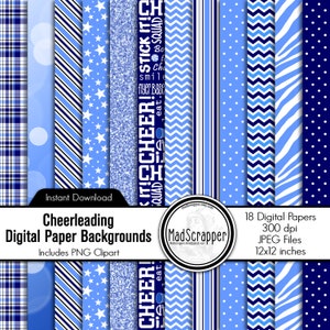 Papier numérique pour scrapbooking Cheerleading Columbia bleu et bleu marine Digital Cheer Paper Backgrounds et clipart Téléchargement instantané