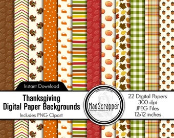 Thanksgiving Scrapbook Paper: Digital Thanksgiving Paper Backgrounds & Clipart (Digital Download)