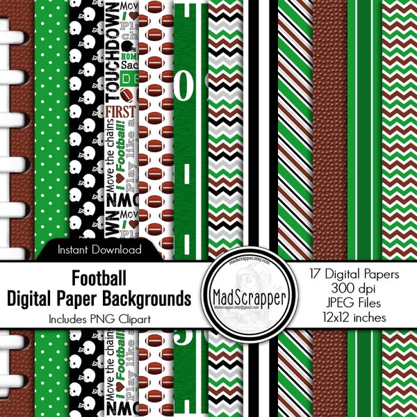Digital Scrapbook Paper Digital Football Paper Background and Clipart Instant Download