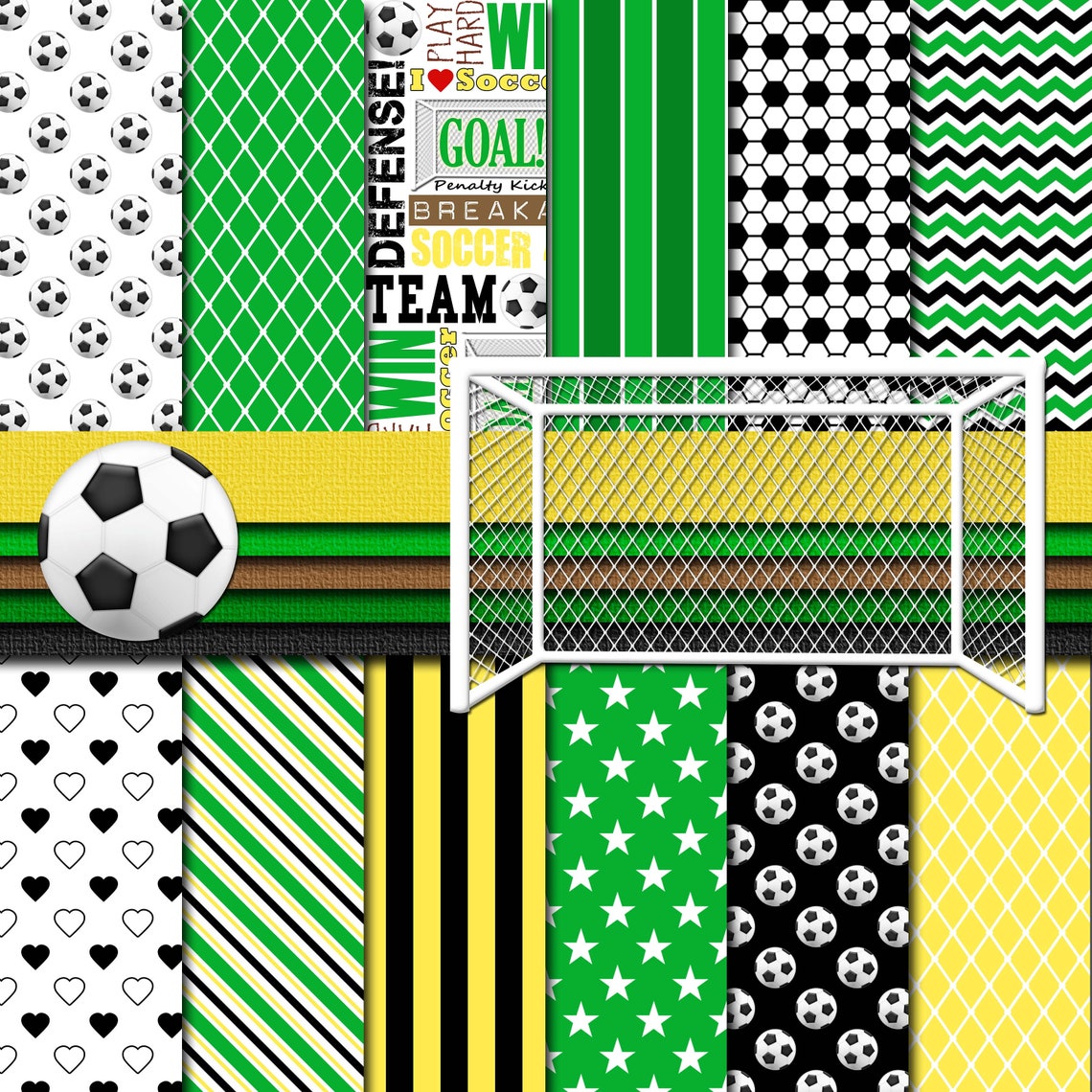Digital Scrapbook Paper Soccer Football Paper 12 Patterns 5 | Etsy