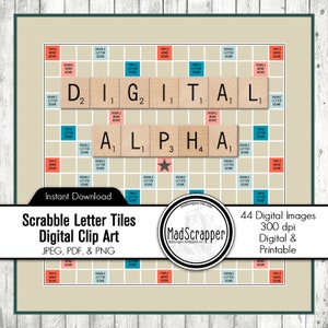 Alfabeto digital de Scrabble. Letras prediseñadas de Scrabble digitales e imprimibles.
