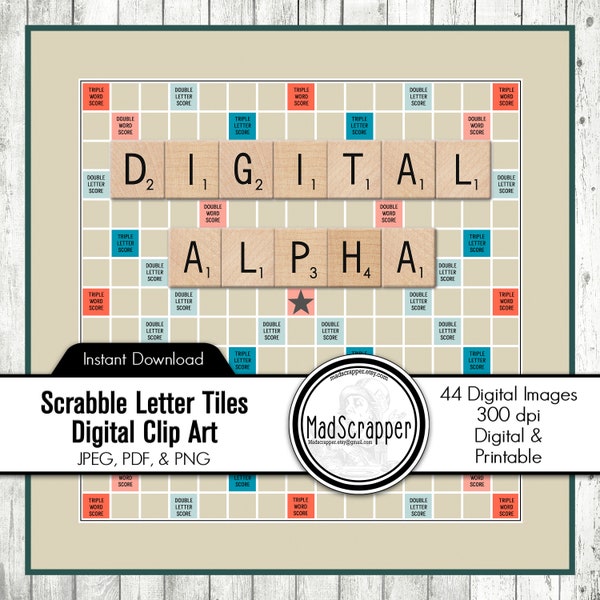 Digital Alphabet Scrabble Tiles Digital and Printable Scrabble Clip Art Letters