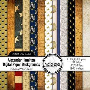 Alexander Hamilton-plakboekpapier: digitale Hamilton-papierachtergronden (digitale download) afbeelding 1
