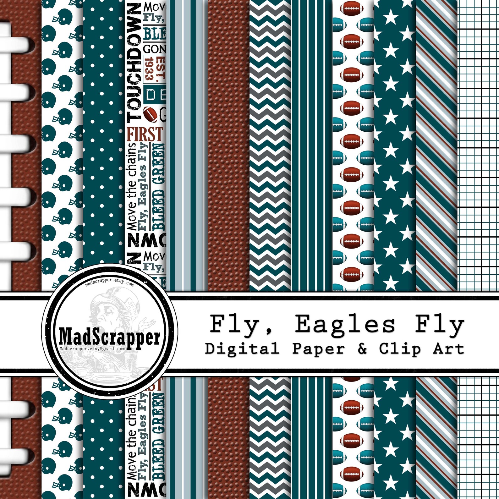 Digital Scrapbook Paper Philadelphia Eagles Colors Football - Etsy