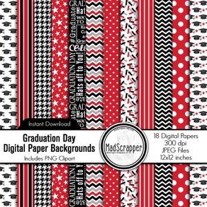 Papier numérique pour la remise des diplômes Papier numérique pour les diplômes, noir et rouge, arrière-plans et Clipart Instant Download