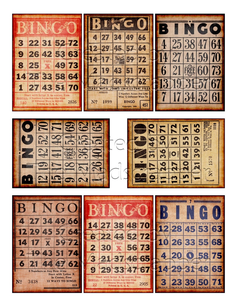 Digital Vintage Bingo Cards Vintage Bingo Printable and Etsy