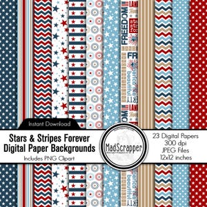Digital Scrapbook Paper Stars and Stripes Digital USA Patriotic Scrapbook Paper Backgrounds and Clip art