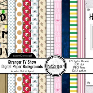 Scrapbooking numérique Paper Stranger TV Show Fonds de papier numérique arrière-plans Téléchargement instantané PLUS des cliparts
