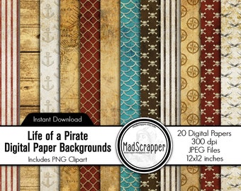 Digital Scrapbook Paper Life of a Pirate Distressed Antiqued Pirate Paper Backgrounds and Clip art