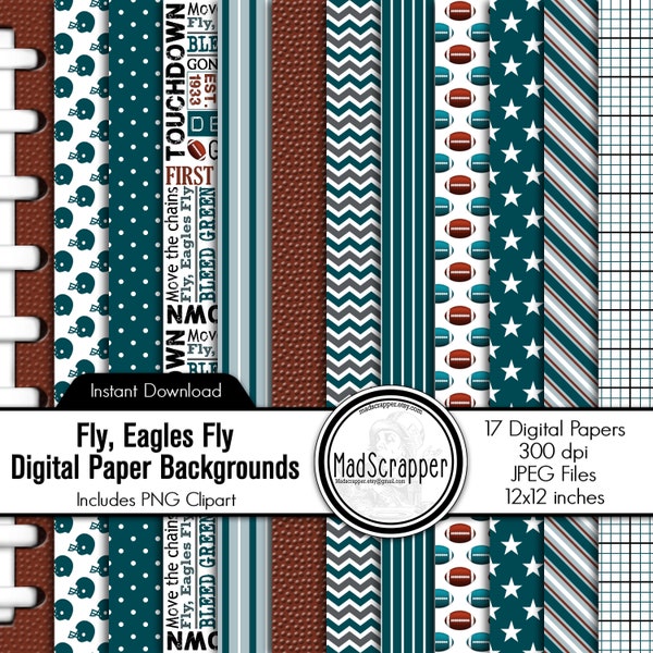 Digital Scrapbook Paper Philadelphia Football Colors Football Paper Digital Football Paper Backgrounds and Clipart Instant Download