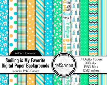 Papel para álbum de recortes de dentista: Fondos digitales de odontología y dientes e imágenes prediseñadas (descarga digital)