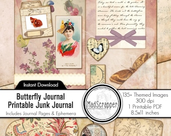 Butterfly Junk Journal Kit: Vintage Printable Ephemera Journal Kit (Digital Download)