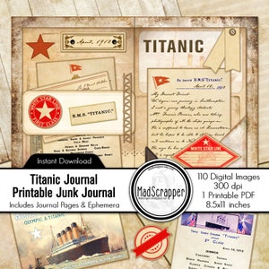 Kit de journal numérique imprimable Kit de journal sur le thème Titanic Journal indésirable Journal du voyageur Bullet Journal en téléchargement numérique