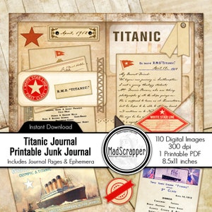 Digital Printable Journal Kit Titanic Themed Journal Kit Junk Journal Traveler's Journal Bullet Journal Digital Download