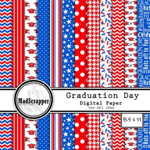 White Digital Scrapbook Paper Graduation Day Red and Blue Digital Grad Paper Backgrounds and Clipart Instant Download