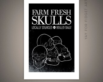 Farm Fresh Skulls 4x6 Art Print | Farmhouse Chic Style | Giclee Illustration