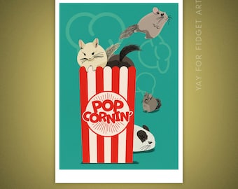 Popcornin' Chinchillas Unframed Art Print | Sizes 4x6" or 5x7"
