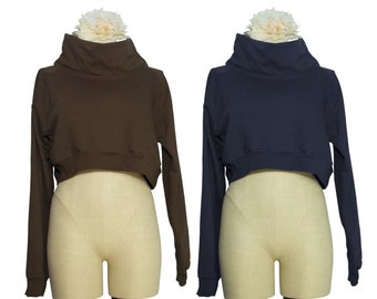 Organic Cotton Funnel Neck Cropped Sweatshirt | Yoga and Dance Wear | Made to Order