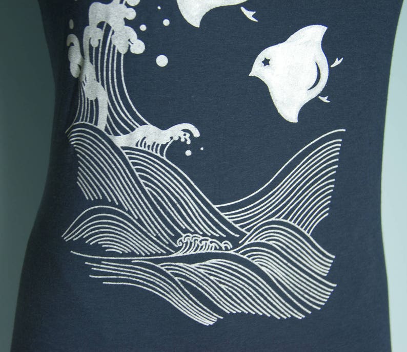 Japanese Chidori Bamboo T-Shirt Dress Screen Printed Hand Painted Made to Order image 6