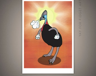 Angry Cassowary 5x7 Art Print | 1930s Cartoon Style | Giclee Illustration | Weird and Funny