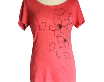 Cherry Blossom Print T-Shirt | Heather Red | Organic Triblend