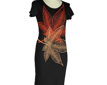 Maple Leaves T-Shirt Dress for Women | Japanese Momiji | Organic Bamboo | Made to Order