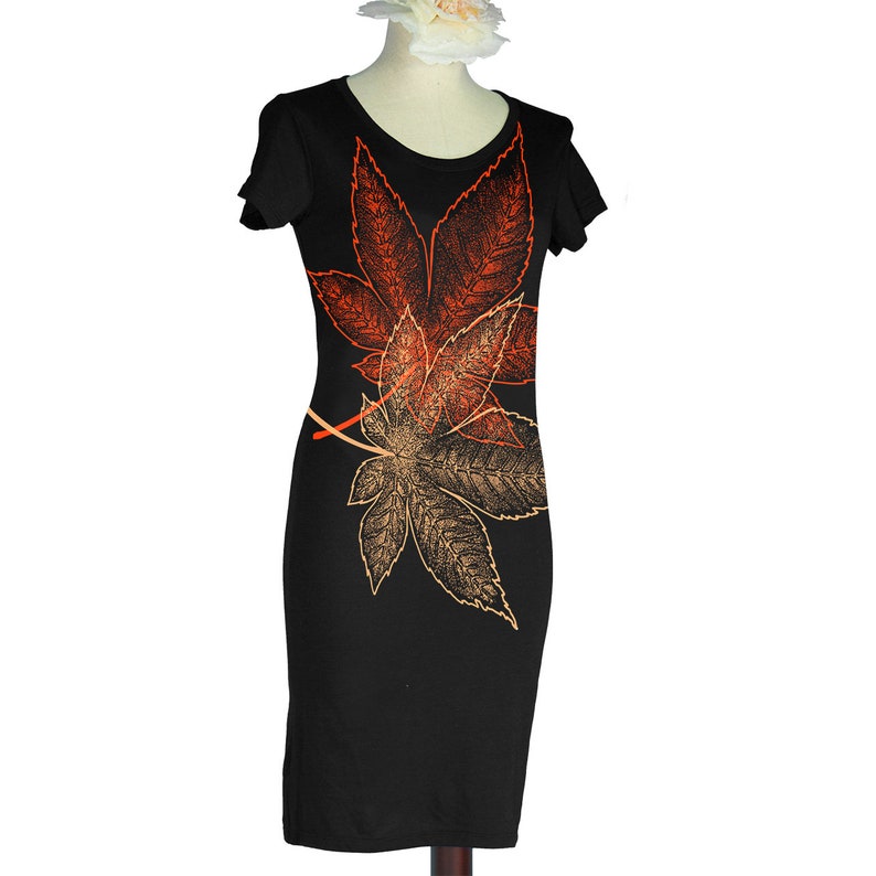 Maple Leaves T-Shirt Dress for Women Japanese Momiji Organic Bamboo Made to Order image 1