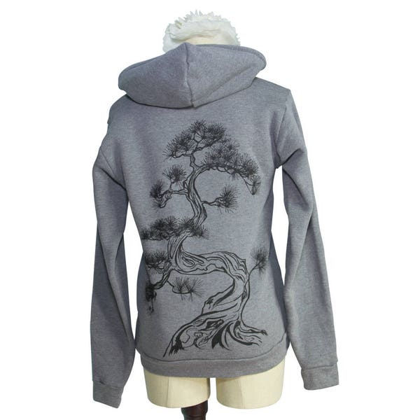 Japanese Pine Tree Organic Zip Hoodie | Sumi-e Style | Unisex Fit | Made to Order