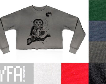 Loose Fit Crop Top for Women | Coffee Owl | Made to Order in USA