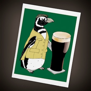 Tarjeta de felicitación individual en blanco con diseño de pingüino de cerveza / Tarjeta de notas tamaño A2