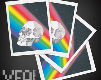 Rainbow Space Skull | Set of Four Blank Greeting Cards | Size A2 Mini Art | Made to Order in USA