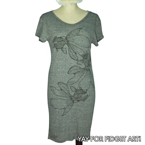 Eco Grey Japanese Goldfish Kingyo T-Shirt Dress for Women | Screen Printed | Limited Stock | Ready to Ship