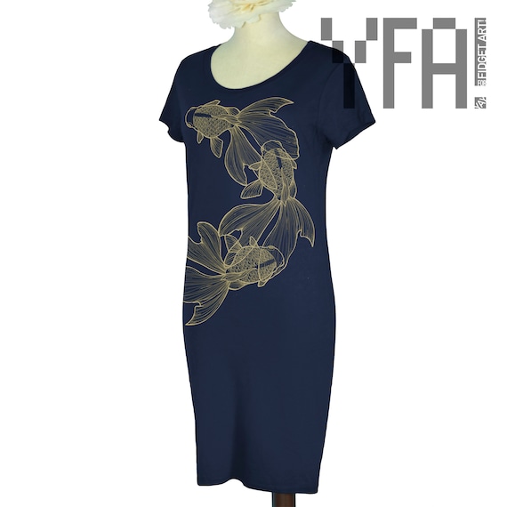 Japanese Goldfish T-Shirt Dress | Three Kingyo Print | Organic Bamboo | Made to Order