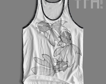 Three Goldfish Print Tri-Blend Tank Top | Japanese Kingyo | Made-To-Order in USA | Gifts for Him or Her