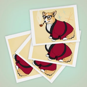 Tarjetas de felicitación de perro Welsh Corgi / Juego de cuatro / Bob Corgman / Estilo retro