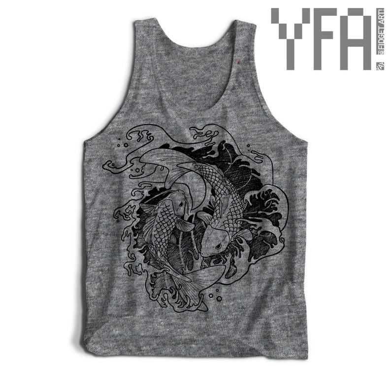 Fighting Koi Fish Tri-Blend Tank Top Made-To-Order in USA Gifts for Him or Her image 5