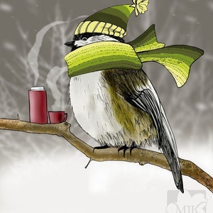 Chickadee Bird in Snowstorm Blank Greeting Cards | Set of Four | Size A2 Notecards zdjęcie 5