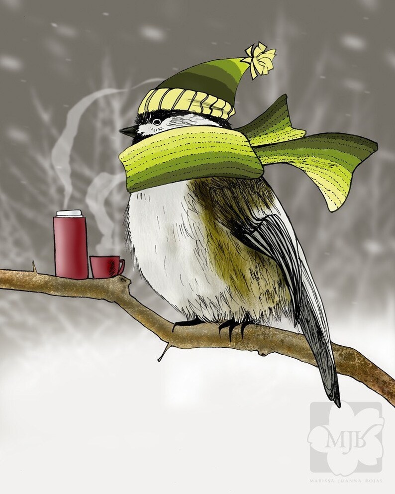 Chickadee Bird in Snowstorm Blank Greeting Cards | Set of Four | Size A2 Notecards zdjęcie 5