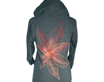 Maple Leaves Print Unisex Zip Hoodie | Heather Black | Japanese Momiji | Screen Printed