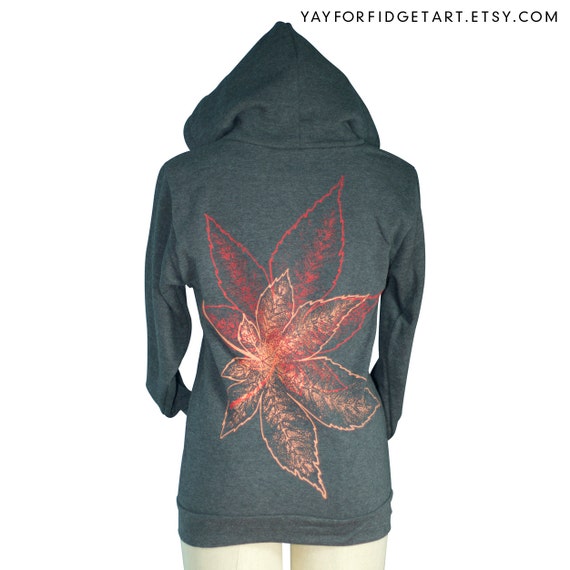 Maple Leaves Print Unisex Zip Hoodie | Heather Black | Japanese Momiji | Screen Printed