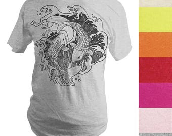 Japanese Fighting Koi Fish Design Handprinted T-Shirt | Made to Order