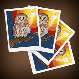 Cartes de voeux vierges Coffee Owl format A2 | Lot de QUATRE | Toute occasion