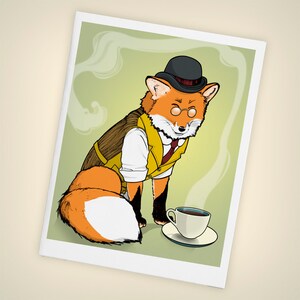 Tarjeta de felicitación individual en blanco Fancy Red Fox Tea Time / Tamaño A2 individual / Mini Art / Acabado mate / Fabricada en EE. UU.