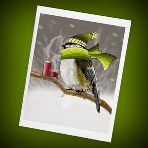 Chickadee Bird in Snowstorm Blank Greeting Cards | Set of Four | Size A2 Notecards zdjęcie 2