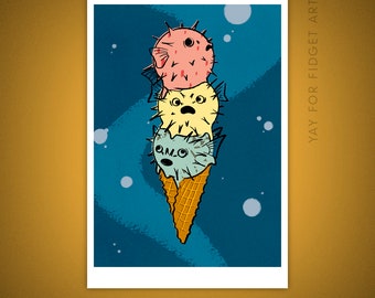 Blowfish Ice Cream Giclee Illustration 5x7" Wall Art Print | Midcentury Style