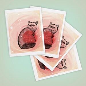 Tarjeta de felicitación con gato persa exótico de pelo corto, tamaño A2, juego de 4