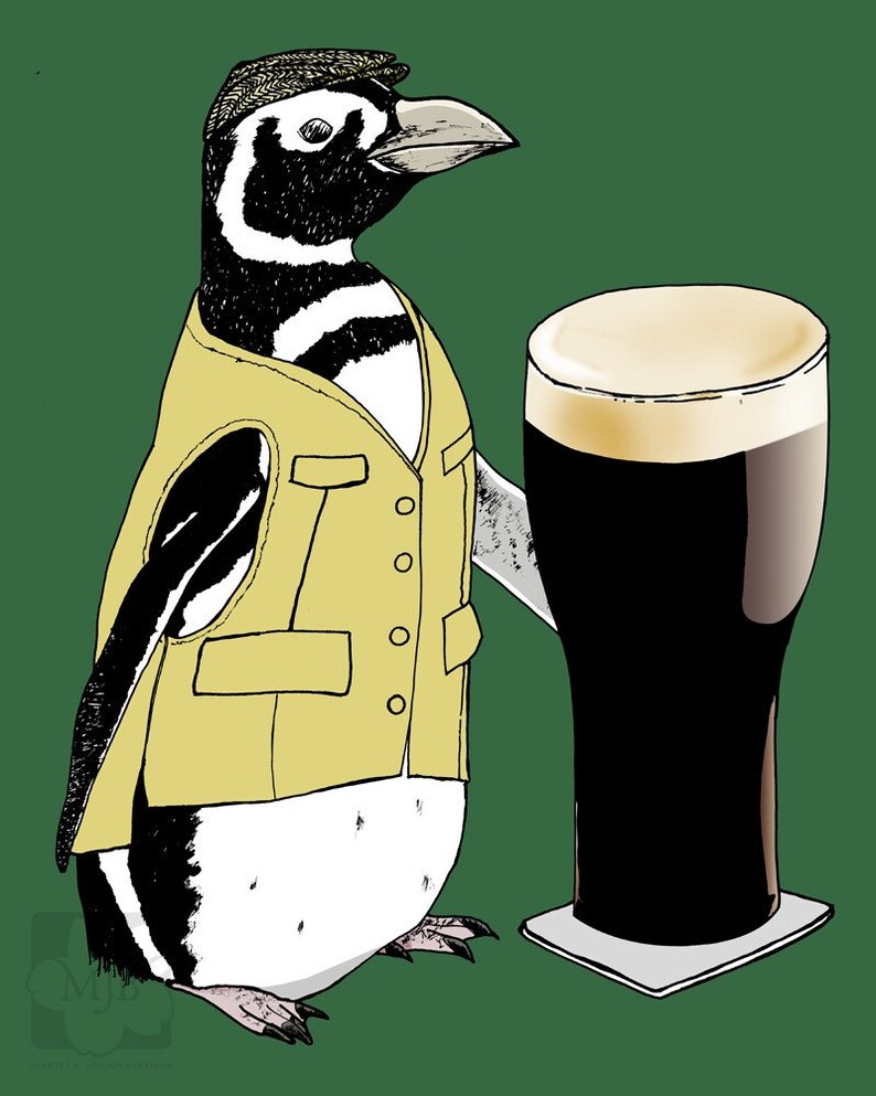 Beer Penguin 11x14 Giclee Illustration Print St. - Etsy
