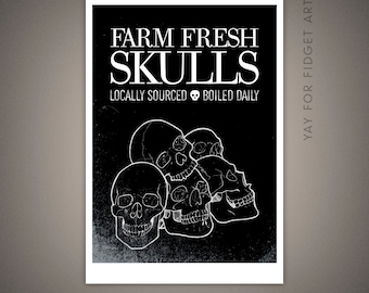 Farm Fresh Skulls 5x7 Art Print | Farmhouse Chic Style | Giclee Illustration