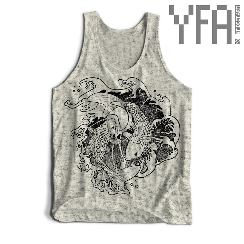 Fighting Koi Fish Tri-Blend Tank Top Made-To-Order in USA Gifts for Him or Her image 4