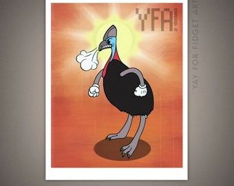 Angry Cassowary 11x14 Art Print | 1930s Cartoon Style | Giclee Illustration | Weird and Funny